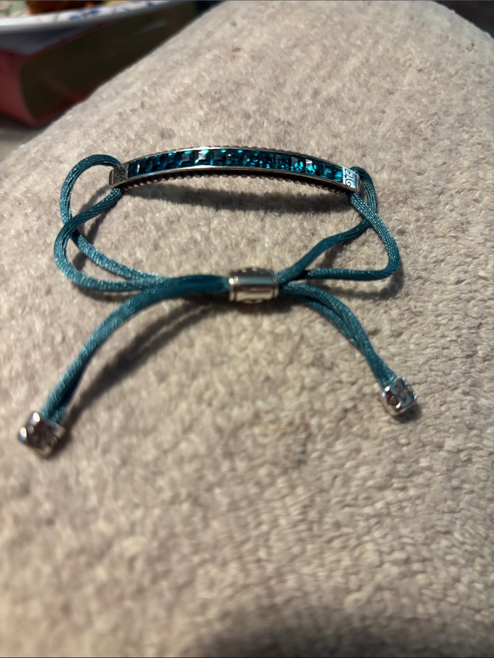 Brighton Teal Crystal Bar Adjustable Cord Bracelet